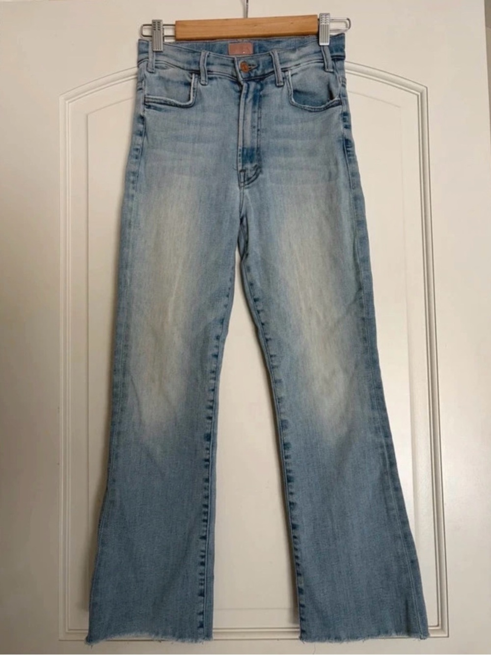 MOTHER Light Blue The Hustler Ankle Fray High-Rise Jeans Size 27